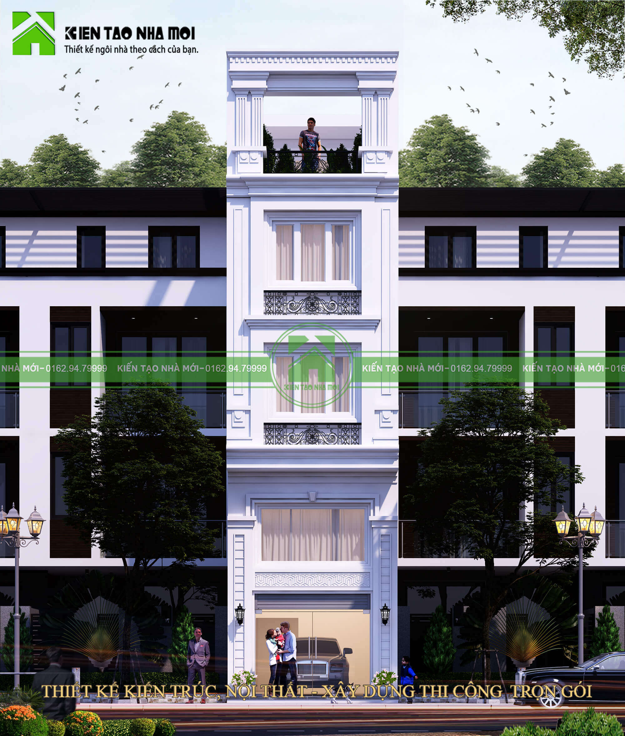 Mẫu thiết kế nhà phố 5 tầng tân cổ điển có thang máy tại Hà Nội KT4202019