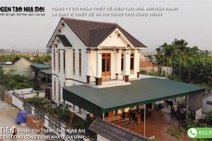 Thi công nhà ở gia đình Ông Tiến 2 tầng nổi bật trong khu phố tại Yên Thành, Nghệ An