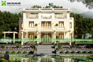 Thiết kế biệt thự tân cổ điển 2 tầng trắng tinh khôi, ấn tượng tại Mê Linh, Hà Nội BT1873
